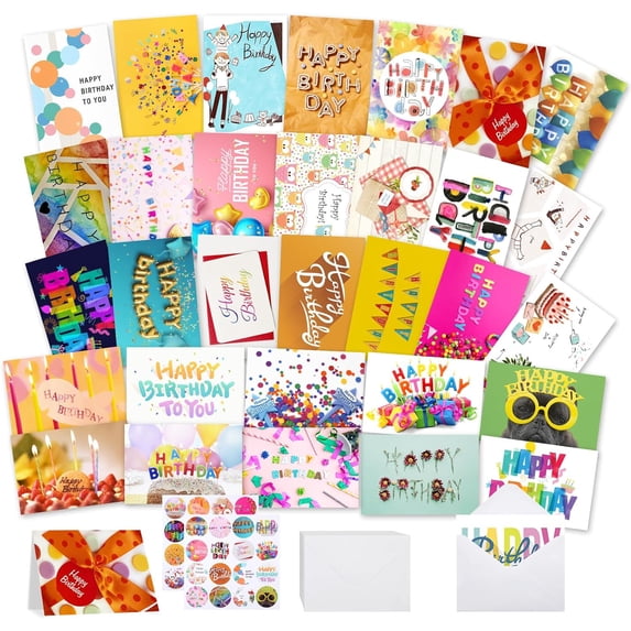 32 PCS Happy Birthday Cards Bulk with Envelopes, 4x6 Assorted