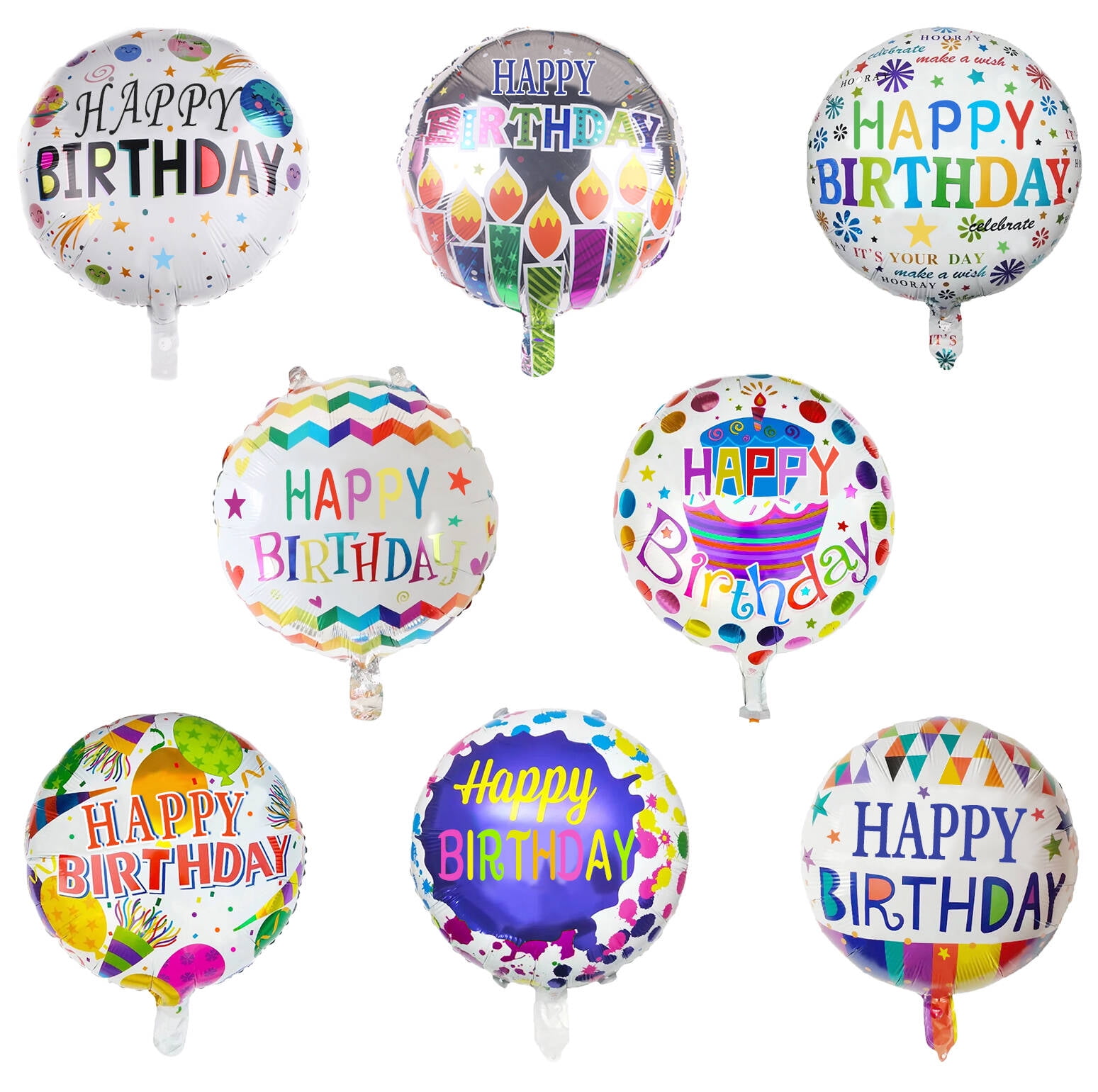 Happy Birthday Foil Balloons Round Mylar Helium Balloon Party Decorations Supplies 18 inch Pack of 6