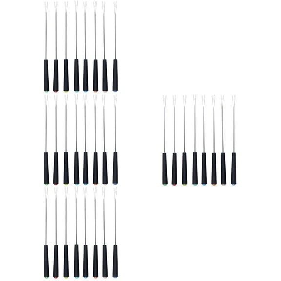 32 PCS Stainless Steel Cheese Forks Plastic Handle Fondue Forks Outdoor Barbecue Fork Kitchen Tool (Black Random Color Handle Bottom)