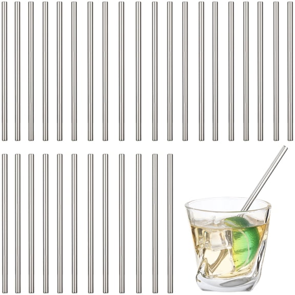 32 PCS Stainless Steel Straws, Short Reusable Drinking Straws for Cocktails, Metal Straight Straws for Juice, Beverage Accessories Silver Washable Straws for Party and Coffee Bar