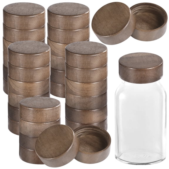 32 PCS Threaded Wooden Jar Lids, 1.85 in Airtight Glass Spice Container Lids, Natural Timber Tops, Round Bottle Storage Can Caps, Reusable Closure for 4 oz and 8 oz Spice Jars