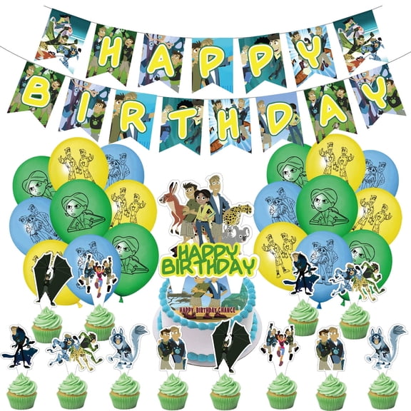 32 PCS For Wild Kratts Cartoon Themed Birthday Party Decorations Set  Includes Banner, Cake Topper, 18 Balloons, 12 Cupcake Toppers and Party Supplies