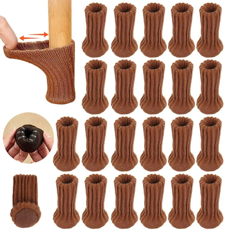32 PCs Knitted Chair Leg Protectors for Hardwood Floors Double Thickness Built in Silicone Non slip with Felt Bottom High Elastic Furniture Feet