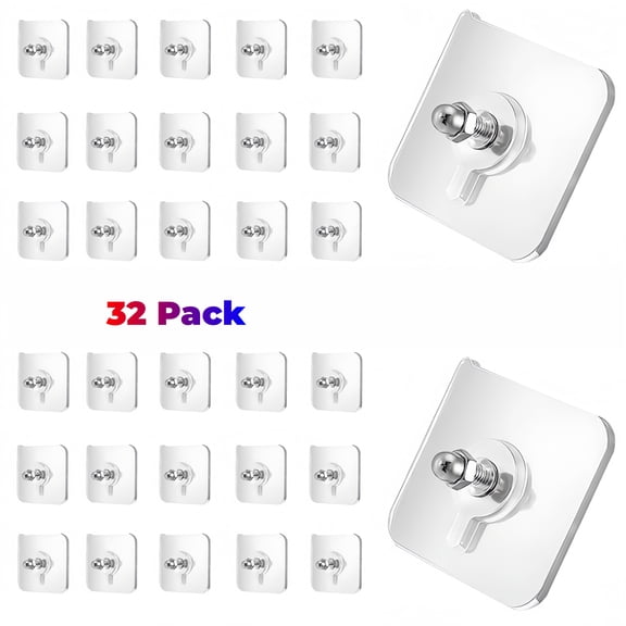 32-Pack Adhesive Screw Stickers, Heavy Duty No-Drill Wall Hooks, Waterproof Self-Adhesive Wall Mount Screws for Hanging Pictures, Shower Caddy, Kitchen Racks, 15lbs Capacity