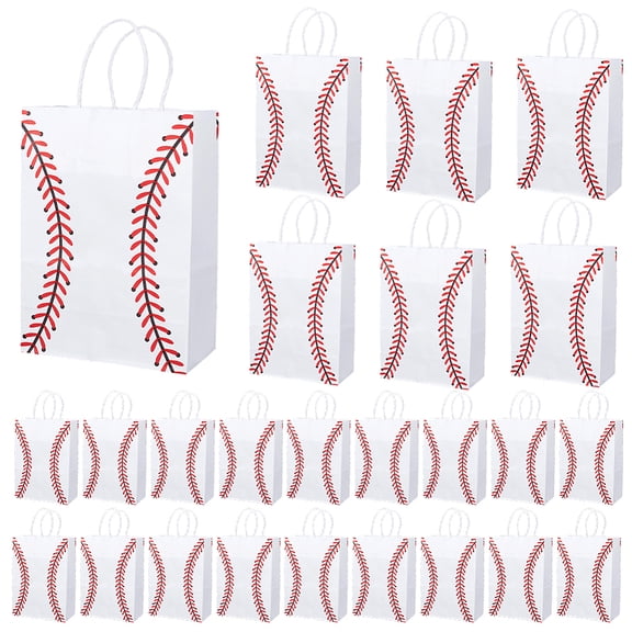 32 Pack Baseball Gift Bags Small Paper Snacks Bag Baseball Goodie Bags with Handle