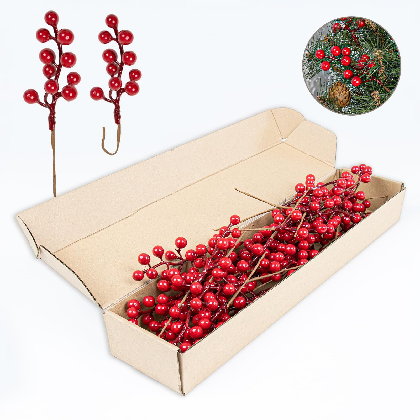 32 Pack Red Artificial Berry Stems for Christmas Decor