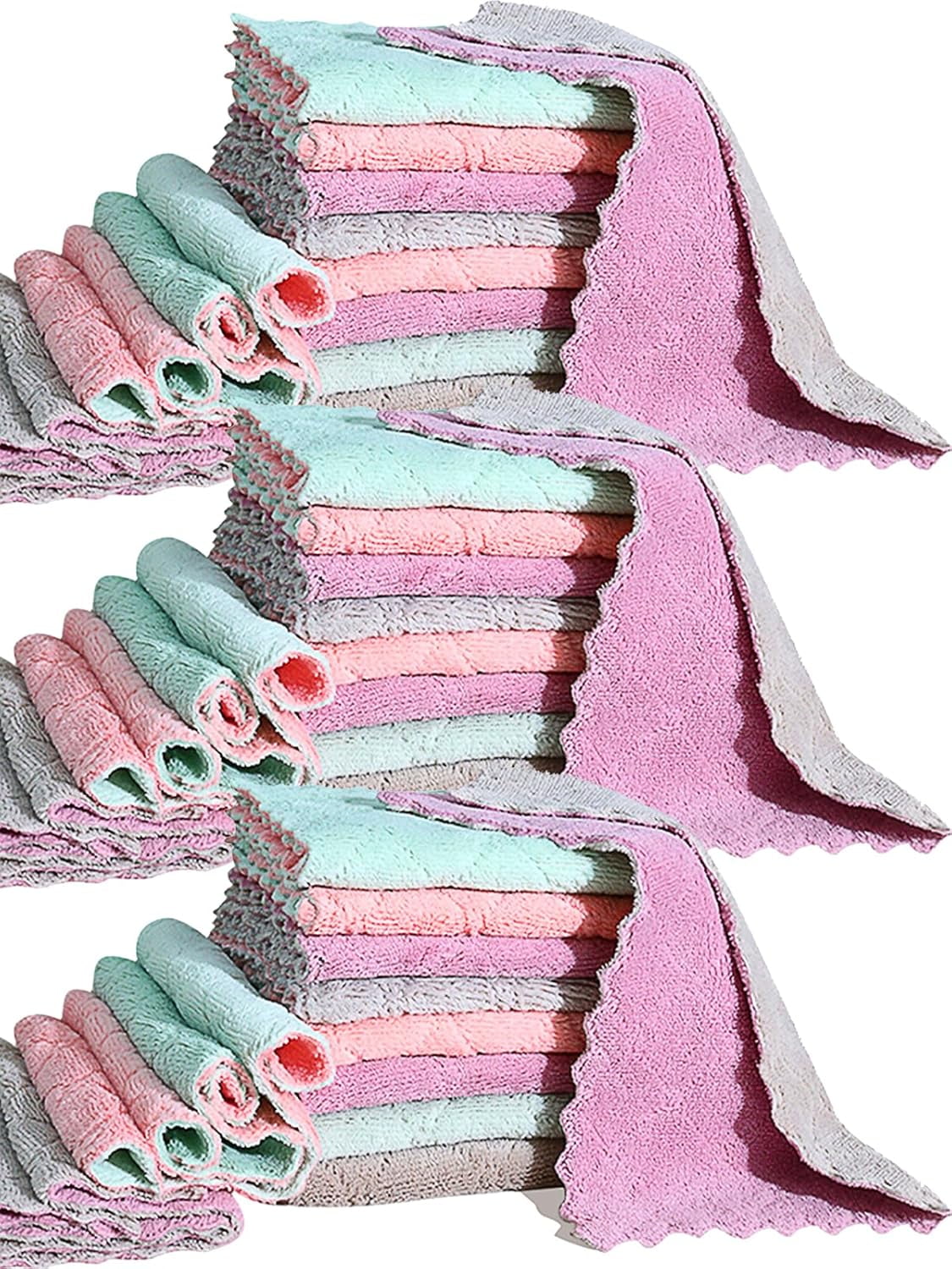 32 Pack Cleaning Cloth Kitchen Cloth, Dish Towels Super Absorbent Coral ...
