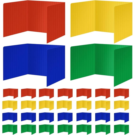32 Pack Colorful Privacy Floders for Student Desks - Durable Plastic Erasable - Testing Dividers for Classroom - Easy Clean Privacy Shields for Student Testing Desk dividers- Includes Extra Labels