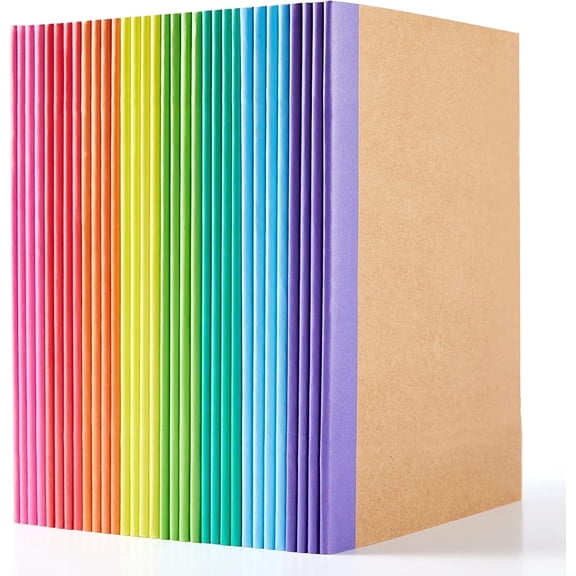 32 Pack Composition Notebooks Bulk, Feela Kraft Cover Lined Blank College Ruled Composition Travel Journals with Rainbow Spines For Women Students Business, 60 Pages, 8.3”x 5.5”, A5, 8 Colors