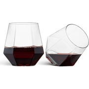 32 Pack Diamond Shaped Plastic Stemless Wine Glasses Disposable 12 Oz Clear Plastic Wine Whiskey Cups Shatterproof Recyclable and BPA-Free