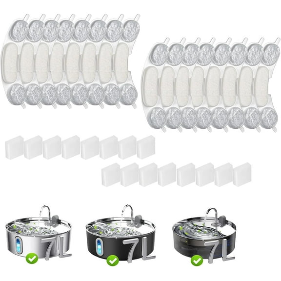 32 Pack Dog Water Filter Replacement Compatible with Smartoo 7L / 236oz / 1.8Gal Stainless Steel Fountain16 Filters + 16 Sponge for Large Dog Water Fountain