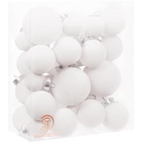 32-Pack Flocked Velvet Christmas Tree Ball Ornaments Set, Decorative Hanging Baubles, Shatterproof Plastic Decorations for Xmas Tree, Wreath, Garland, Multi-Sized, White