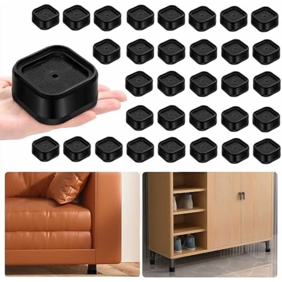 32 Pack Furniture Risers Adjustable Bed Risers Heavy Duty Lifts Height 1", Square Stackable Bed Risers 1, 2 or 3 Inch for Desk Leg Table Couch Sofa Chair Bed Frame Legs Dorm, Black