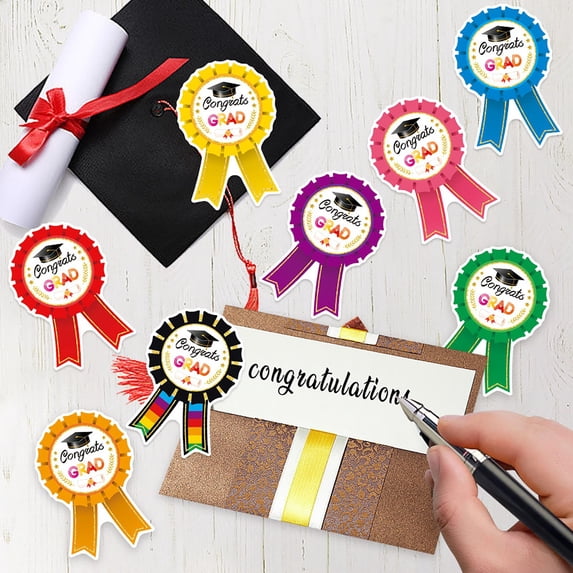 32-Pack Graduation Party Self-Adhesive Stickers, Badge and Envelope Stickers with Cap and Diploma Designs