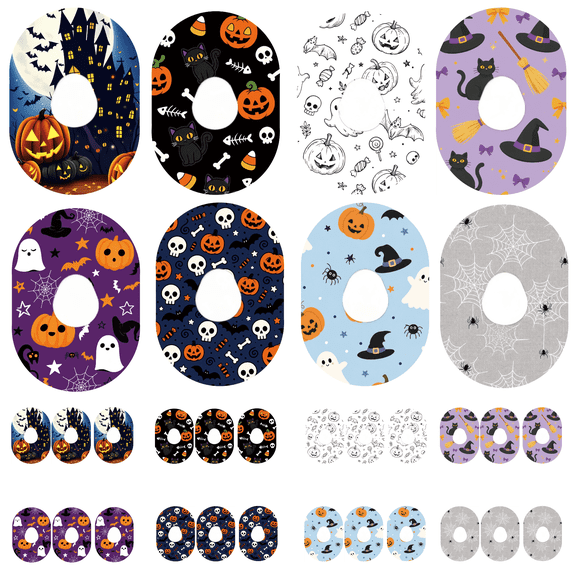 32 Pack Halloween CGM Adhesive Patches, Waterproof Sweatproof Sensor Covers,Non-Woven Fabric Pre-Cut Overpatch Tape Stickers, Flexible Breathable Design,Compatible with Dexcom G7 for Daily Activities