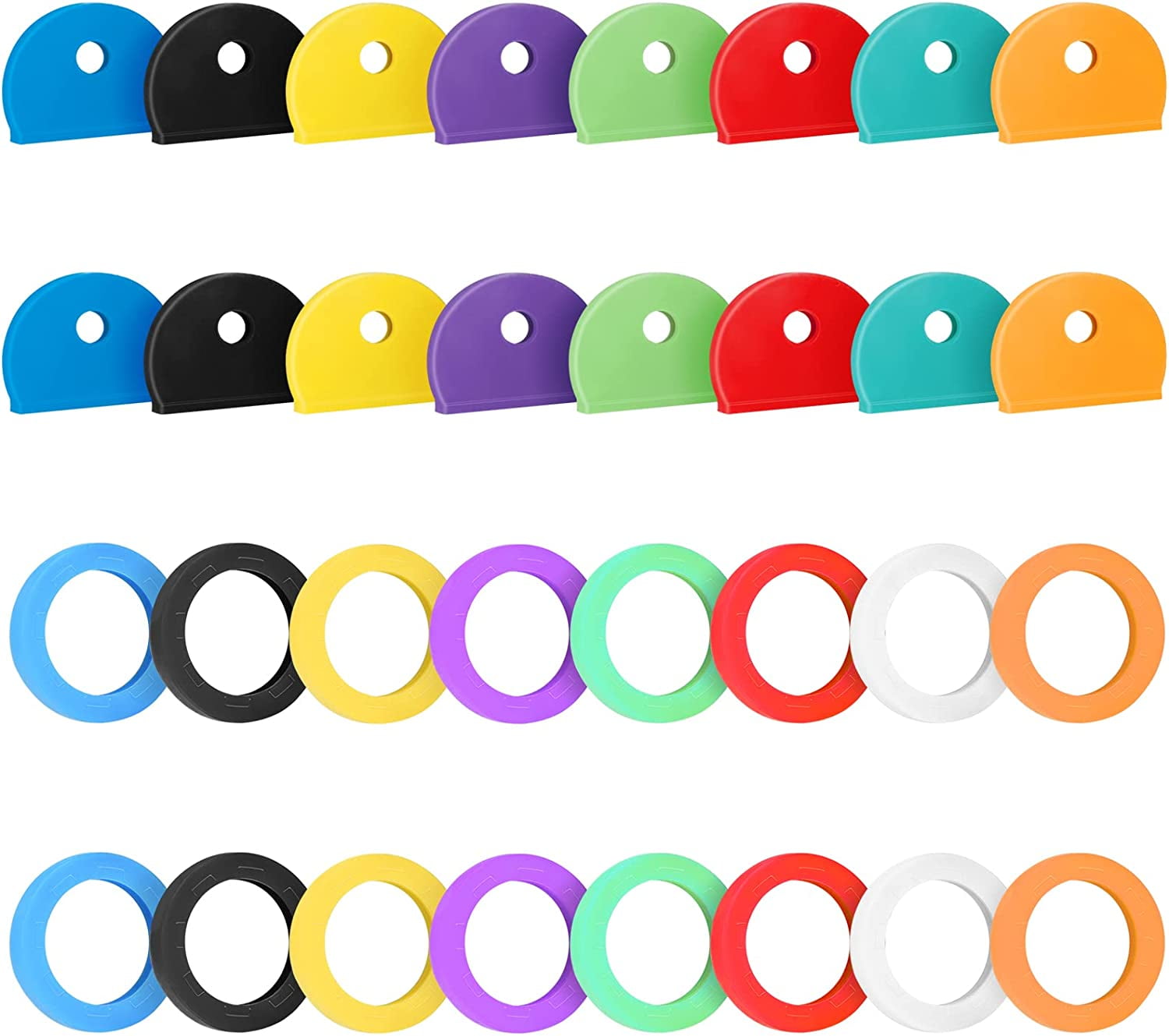 32 Pack Key Cap Tags Set in 8 Assorted Colors Plastic Key Identifier Coding Covers for Standard