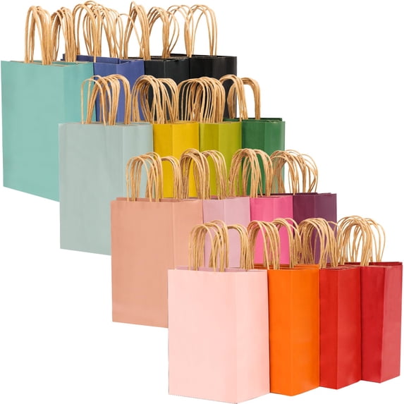 32-Pack Medium Gift Bags with Handles - Bulk Assorted Colors, 16 Different Colors Versatile for Various Uses - 7.6"×4.75"×10.5"