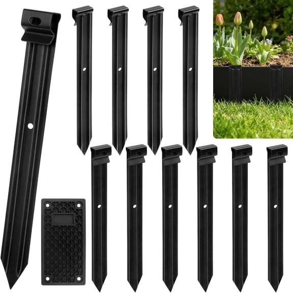 32 Pack Metal Landscape Edging Stakes,10 in Heavy Duty Garden Spikes with Plastic Panel,Ground Spikes,Anchoring Spikes for Driveway Lawn Terrace Board Weed Barriers