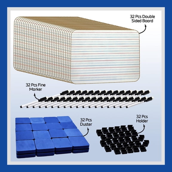 32 Pack Mini Dry Erase Boards Small, Double Sided 9"X12" Small Dry Erase Boards Bulk with Lines