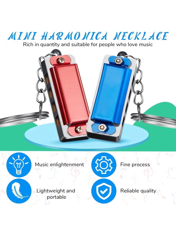 32 Pack Mini Harmonica Keychains, 4 Hole 8 Tone Metal Harmonica for Kids and Adults, Portable Music Keychain Wind Instrument, Music Party Favors for Christmas Valentine Gifts, Assorted Colors