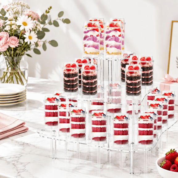 32 Pack Push Cake Pop Containers with 32-Hole Stand, Plastic Reusable Round Dessert Kit with Lids