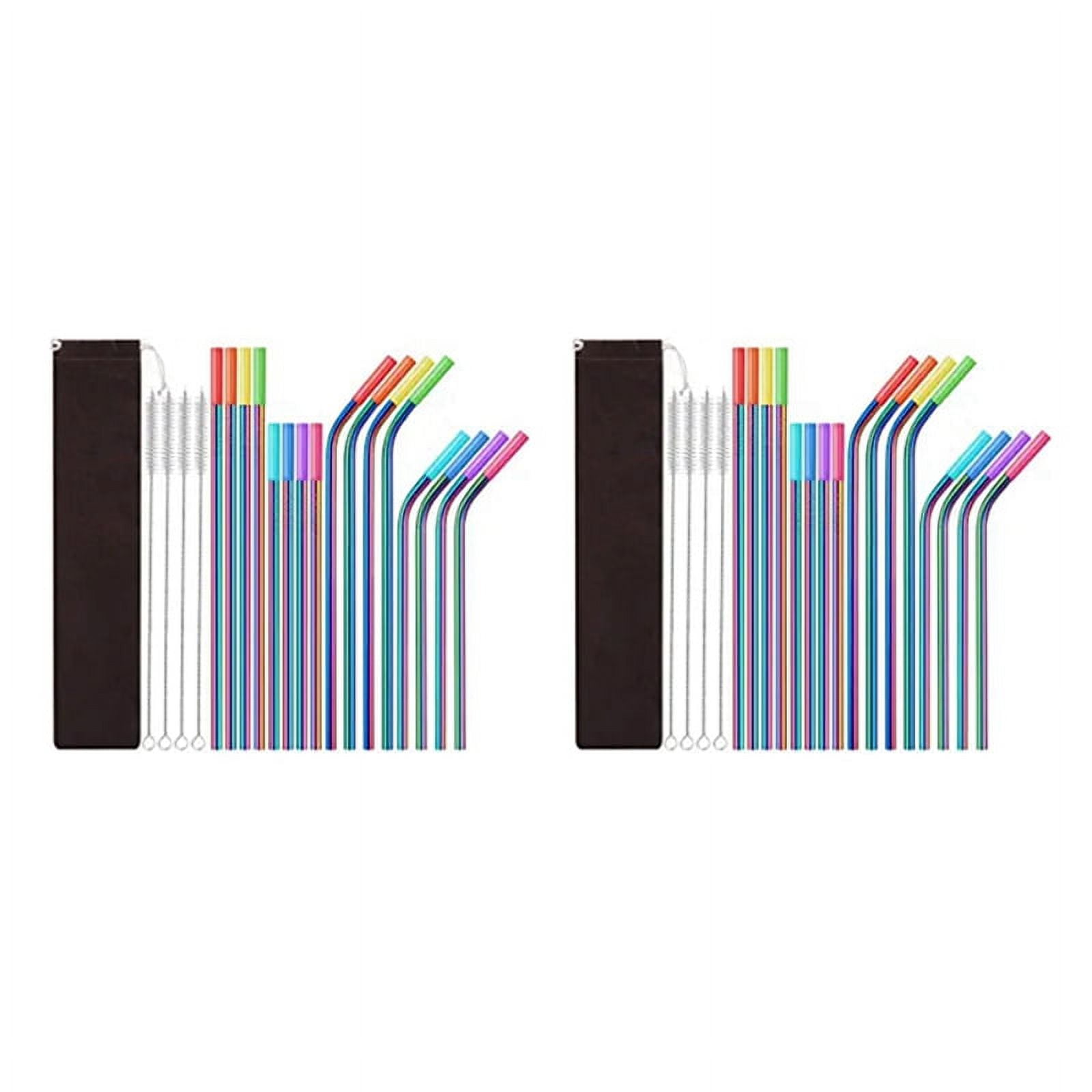 32 Pack Rainbow Color Reusable Metal Straws with Silicone Tip Colored ...