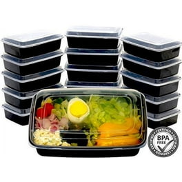 Mainstays 15PK 2-Compartment Meal Prep Food Storage Container, Clear Lid &  Black