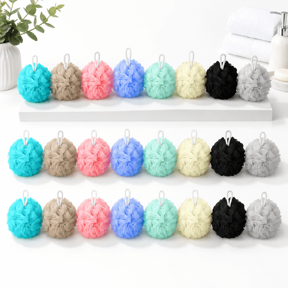 32 Pack Soft PE Body Scrubber Loofah Shower Sponges, 8 Assorted Colors