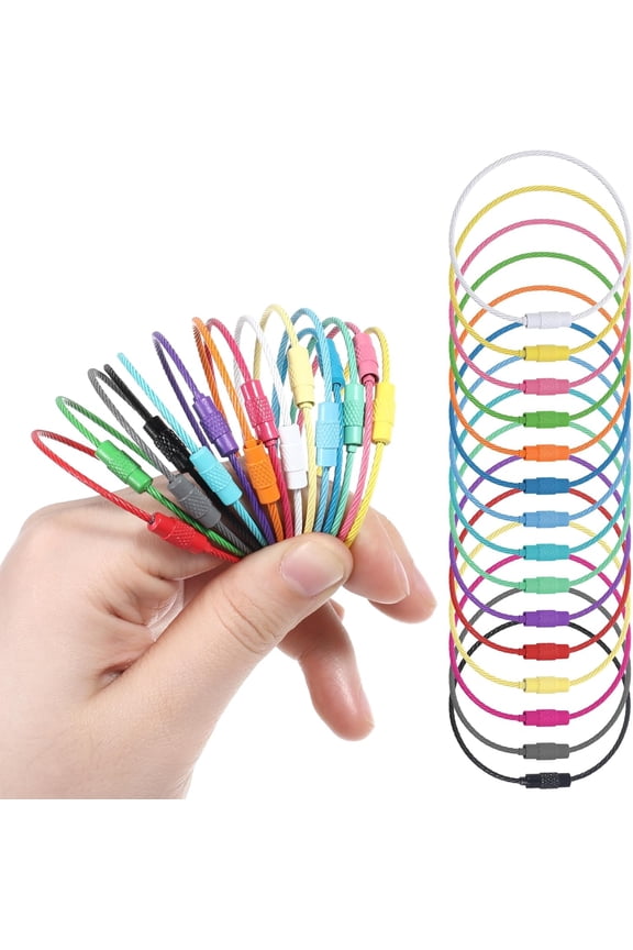 32 Pack Stainless Steel Loops, 1.5mm Multicolor Flexible Key Rings, 6 Inch Wire Keychain Cable Large Key Rings, Extendable Wire Keychain Cable for Luggage Tags, Key Tags, Keyrings, Kitchen Utensils