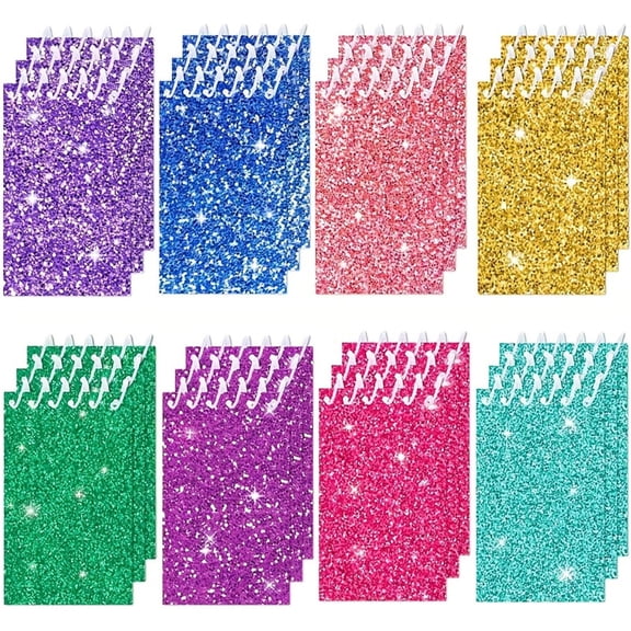 32 Pack Star Glitter Mini Spiral Notebooks, 2.36 x 3.94 Inch Pocket Size Small Notepads, Assorted Color Tiny Notebook, Party Favors, Classroom Game Prizes, Student Gifts for Birthday Festival Supplie