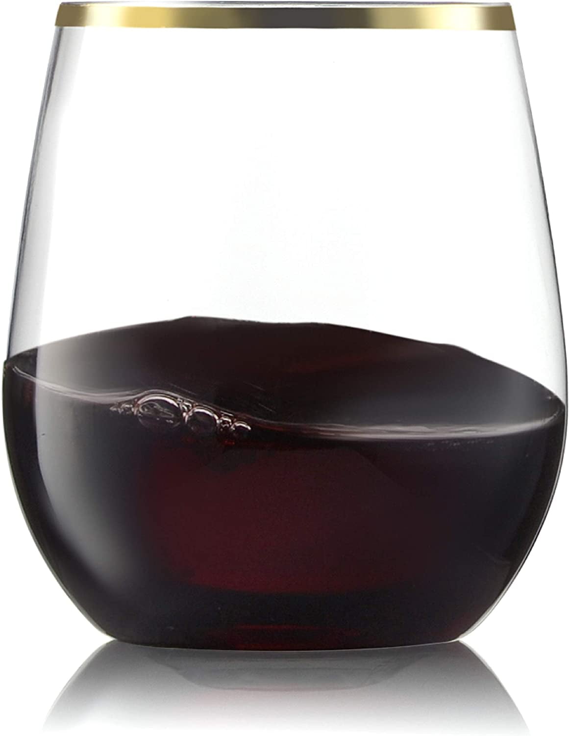 32 Pack Stemless Plastic Wine Glasses Disposable 12 oz Gold Rim - Shatterproof Recyclable and BPA-Free, Stylish Drinkware for All Beverages
