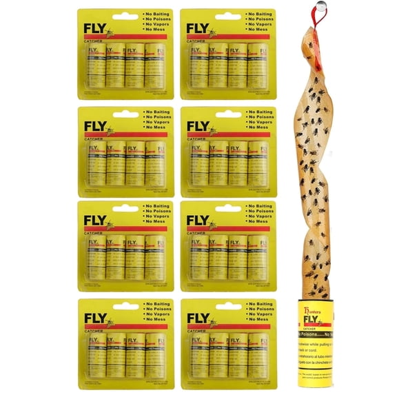 32 Pack Sticky Fly Trap Indoor, Fly Traps Outdoor Hanging, Fruit Fly Trap, Fly Strips Fly Tape Fly Killer Fly Catcher Fly Tape Catcher Ribbon for Home, Garden