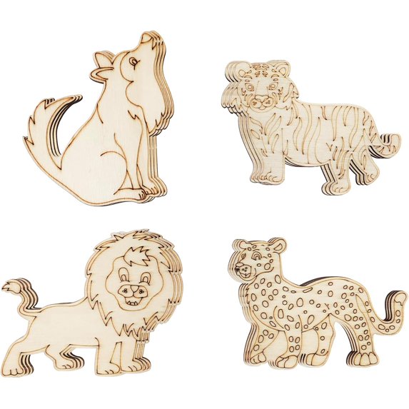 32 Pack Unfinished Wood Animal Cutouts Jungle Animal Crafts Wood Tiger ...