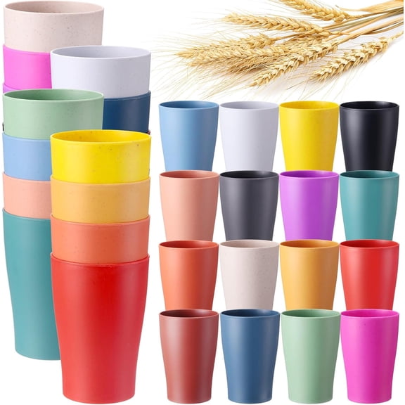 32 Pack Wheat Straw Cups 12 oz Reusable Wheat Drinking Cups Plastic Unbreakable Drinking Cups Dishwasher Safe Water Glasses 16 Colors for Kitchen Outdoor Camping Graduation Party Supplies