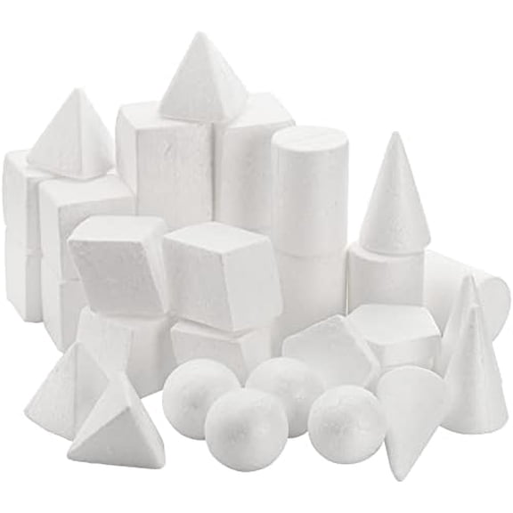 32 Pack White Foam Shape, 8 Shapes Craft Foam Ball, Kid DIY Art Foam Cone for Home, School Craft Project, Table Centerpiece Flower Arrangement Props$$Art & Craft