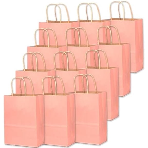 32-Packs Bright Pink Paper Gift Bags with Handles Bulk 7.6"x4.75"x10.5" Medium Size Gift Bags Multiple Uses
