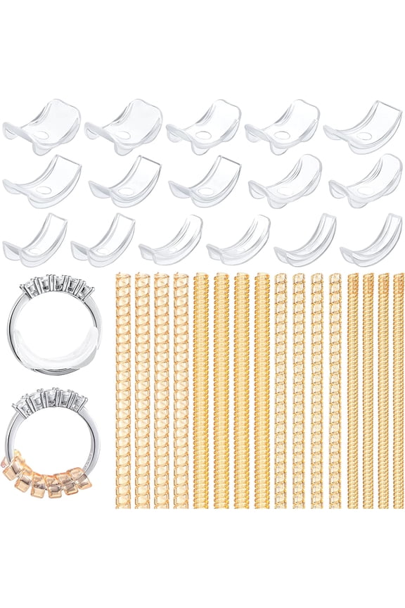 32 Packs Invisible Ring Size Adjuster for Loose Rings Assorted Sizes of Invisible Jewelry Sizer Spiral Gold Ring Tightener Silicone Wedding Ring Spacers for Women Men Ladies Ring Guard
