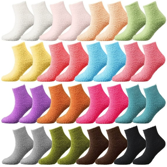 32 Pairs Women Fuzzy Socks Bulk Winter Soft Plush Slipper Sock Warm Fluffy Socks Casual Home Sleeping Crew Socks for Women Girls Christmas Gifts