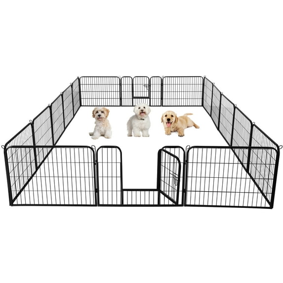Renwick 32 Panels Metal Dog Exercise Playpen with Door, Outdoor & Indoor, Black