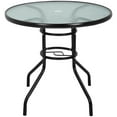 thumbnail image 1 of 32" Patio Table Round Bistro Table Outdoor Garden Table Patio Coffee Table with Tempered Glass Top and Umbrella Hole Patio Glass Side Table for Backyard Lawn Balcony Pool, Black, 1 of 7