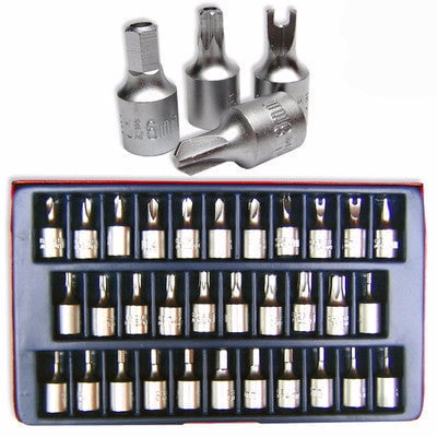Neiko 1/4" Drive Security Bits | 32pc Set Tamper Proof Torx Star Hex Spanner Tri-Wing