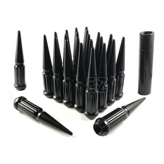 32 Pc Solid Spline Spike Lug Nuts Kit 14x1.5 Black