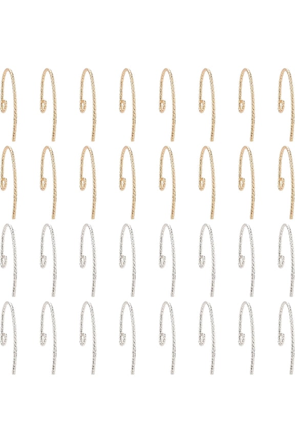 32 Pcs 2 Color Brass Earring Hooks Real Gold and Platinum Plated Drop Ear Wires Textured Geometric Dangle Hook Earrings with Loop for DIY Jewelry Making Crafts