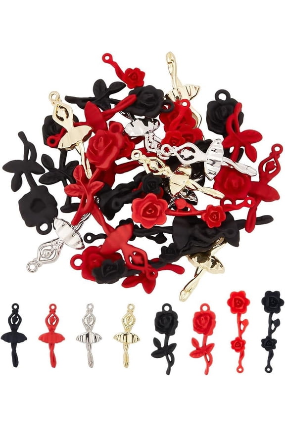 32 Pcs 4 Colors 3 Styles Ballet and Rose Charms Aesthetic Eye-Catching Ballet Dancer Pendants Gift for Ballet Lovers 1.5mm Hole Ballerina Charms Pendants for Jewelry Making DIY