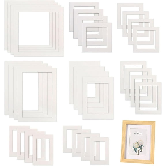 32 Pcs 8 Sizes White Photo Mounts Rectangle Square Pictures Mounts Card Pictures Photo Frame Mats for DIY Graduation Photos Posters Prints Artworks Paintings