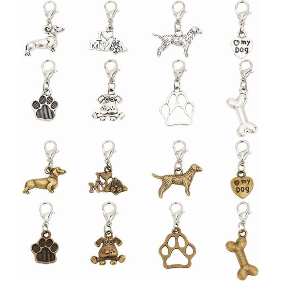 32 Pcs 8 Styles Dog Zipper Pull Charms Pet Theme Alloy Zipper Pendant Bone Paw Print Zipper Pull Zipper Pull Decoration Replacement Zipper Pull Tab for Bag Luggage Multi-color
