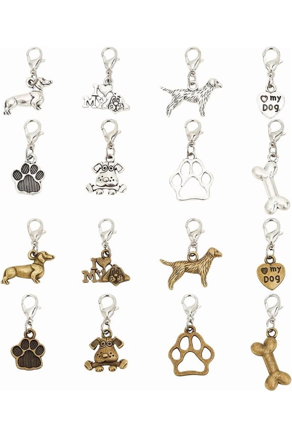 32 Pcs 8 Styles Dog Zipper Pull Charms Pet Theme Alloy Zipper Pendant Bone Paw Print Zipper Pull Zipper Pull Decoration Replacement Zipper Pull Tab for Bag Luggage Multi-color