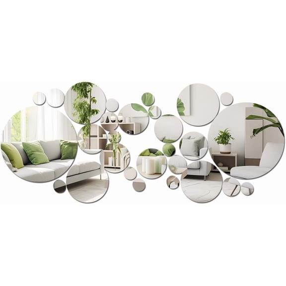32Pcs Mirror Wall Stickers, Small Circle Ceiling Mirrors for Wall Decor | Acrylic Removable Wall Decal Mirror Set, Bathroom Wall Sticker Art, for Bedroom Living Room Sofa TV Background Decor