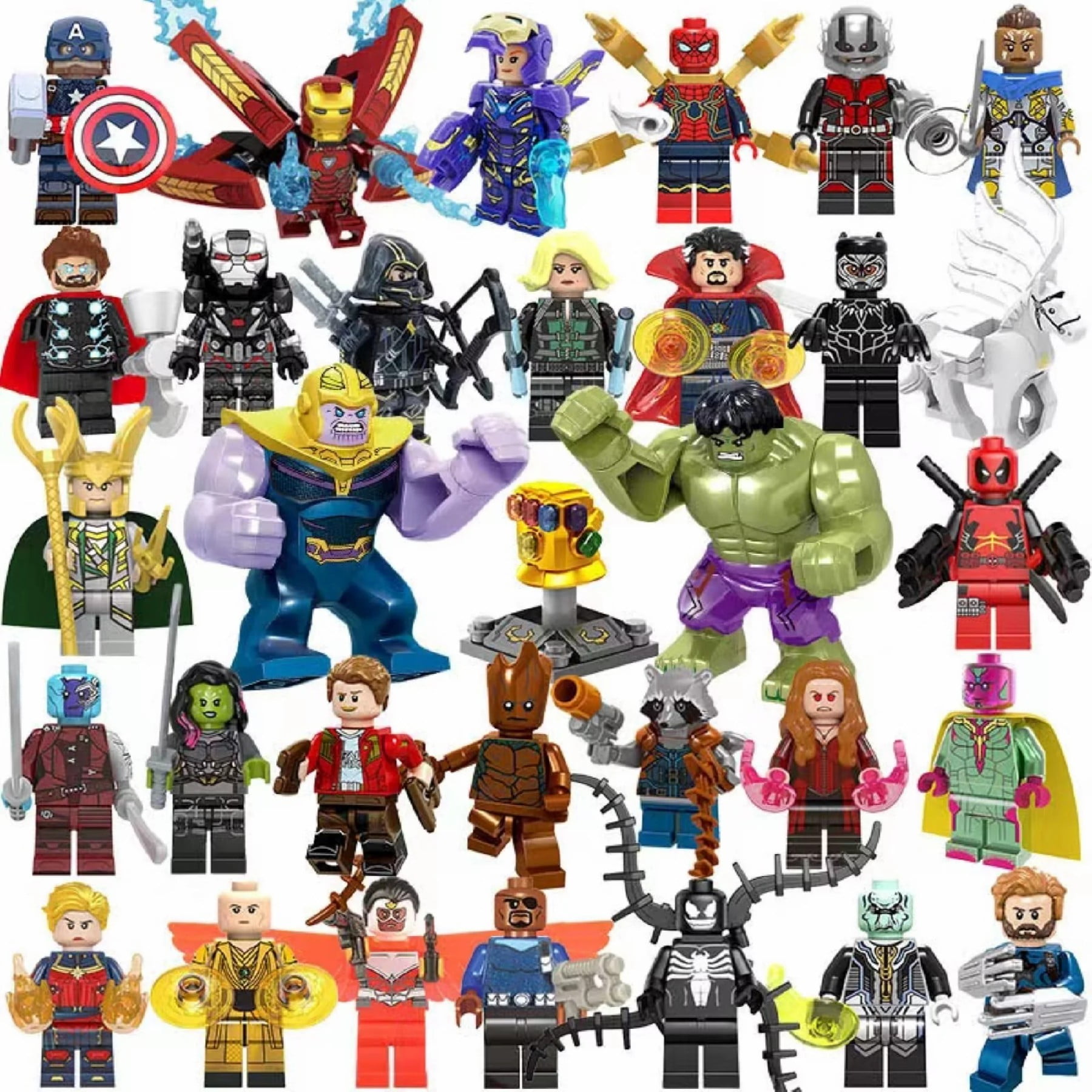 32 Pcs Action Figures Building Blocks Toys Set, Collectible 1.77-4.3 Inchs Iron Man Hulk Minifigures Building Kits Awesome Gifts for Kids Fans of Super Hero Building Toys