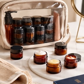 32 Pcs Amber Glass Jars with Black Lids, 2oz Round Airtight Cosmetic Containers for Lotion, Cream, Candle Making, Essential Oils, Travel, DIY Gifts